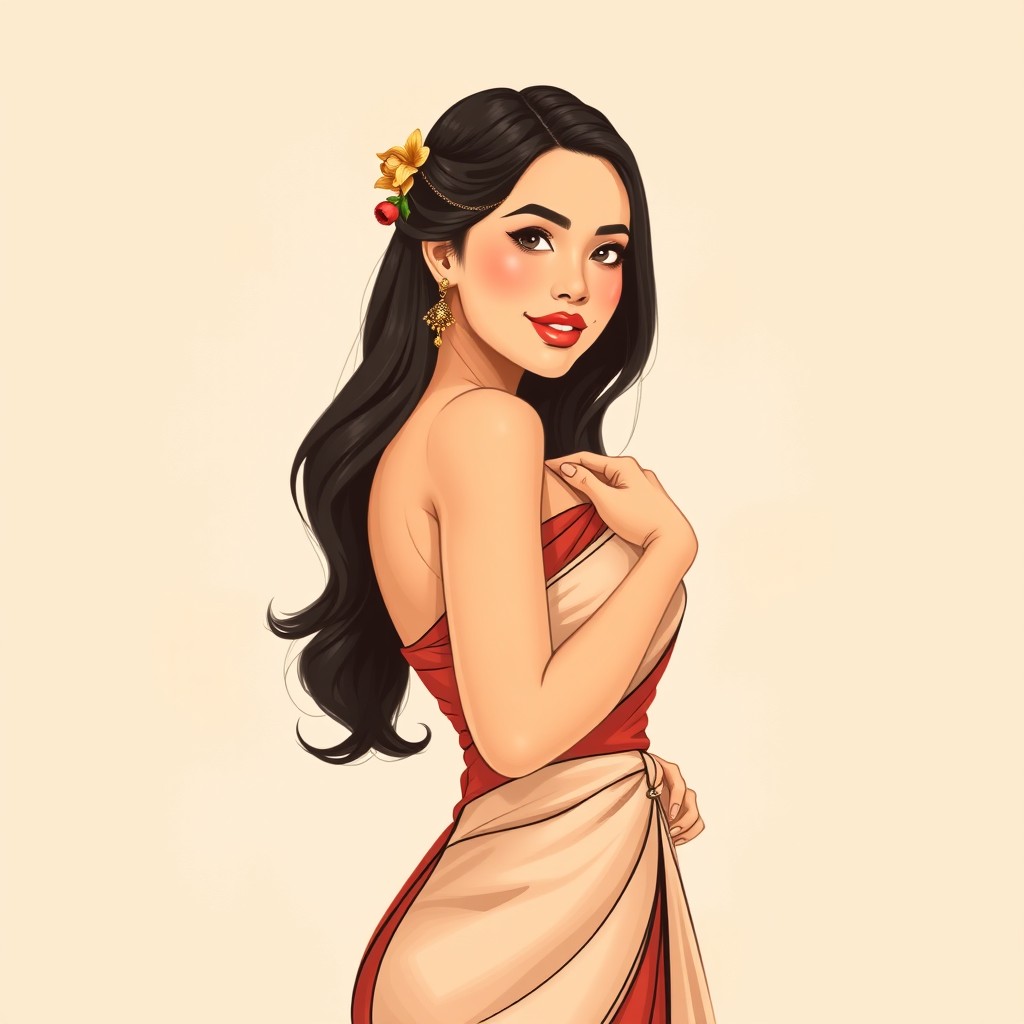 A beautiful Malay woman with an elegant pose, showcasing confidence and beauty