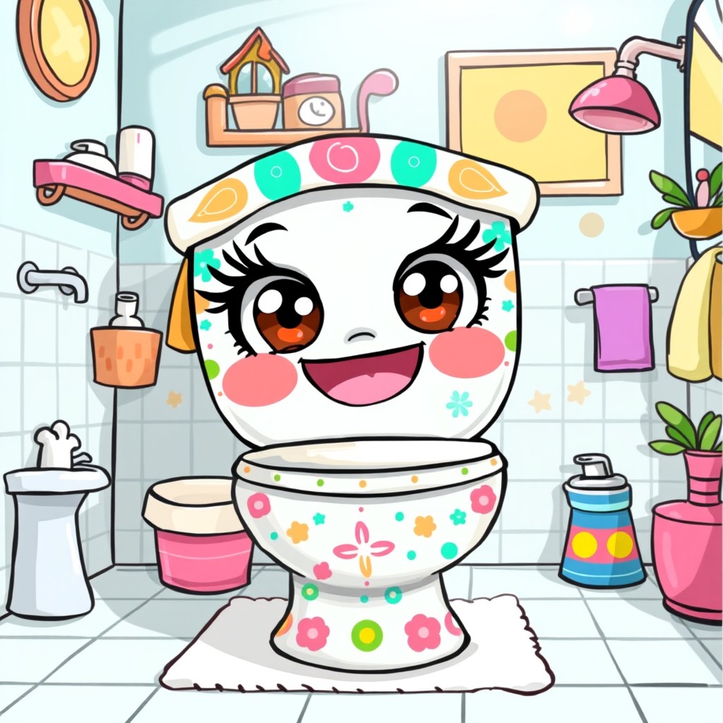 A whimsical skibidi toilet character, vividly illustrated in a playful and cartoonish drawing style