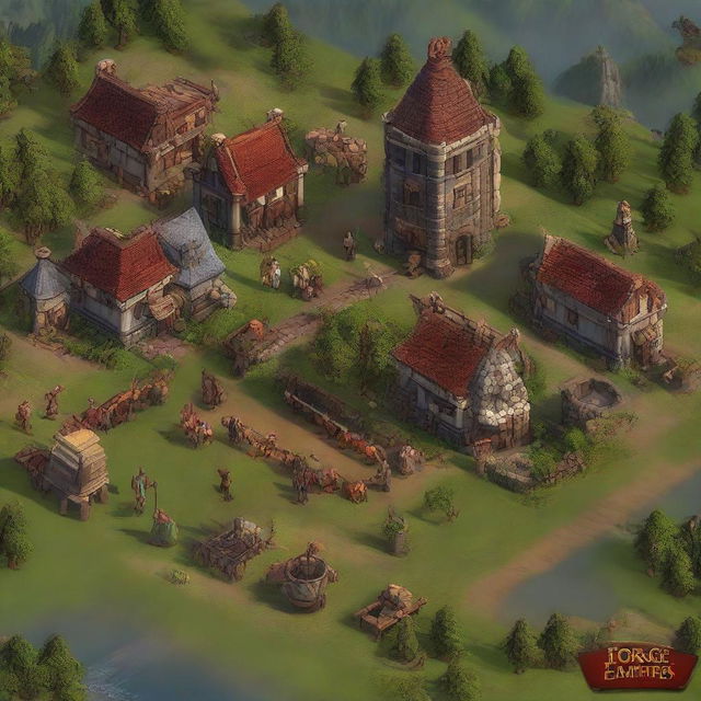 Create an avatar in the unique style of the game 'Forge of Empires', including medieval-inspired clothing, intricate detailing and immersive backgrounds.