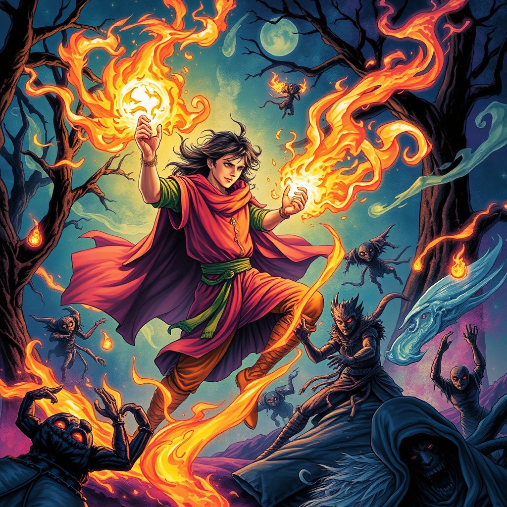 A dynamic illustration depicting the legendary scene of Tam Lin saving his love from the imprisonment of the fairy queen