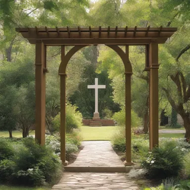 In the church garden, the arbor serves as a place for worshippers to pray and reflect.
