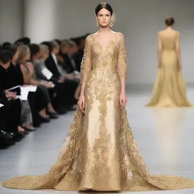 The designer incorporated a gold arbor into the intricate design of the dress, giving it a glamorous and unique touch.
