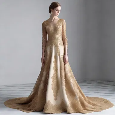 The designer incorporated a gold arbor into the intricate design of the dress, giving it a glamorous and unique touch.