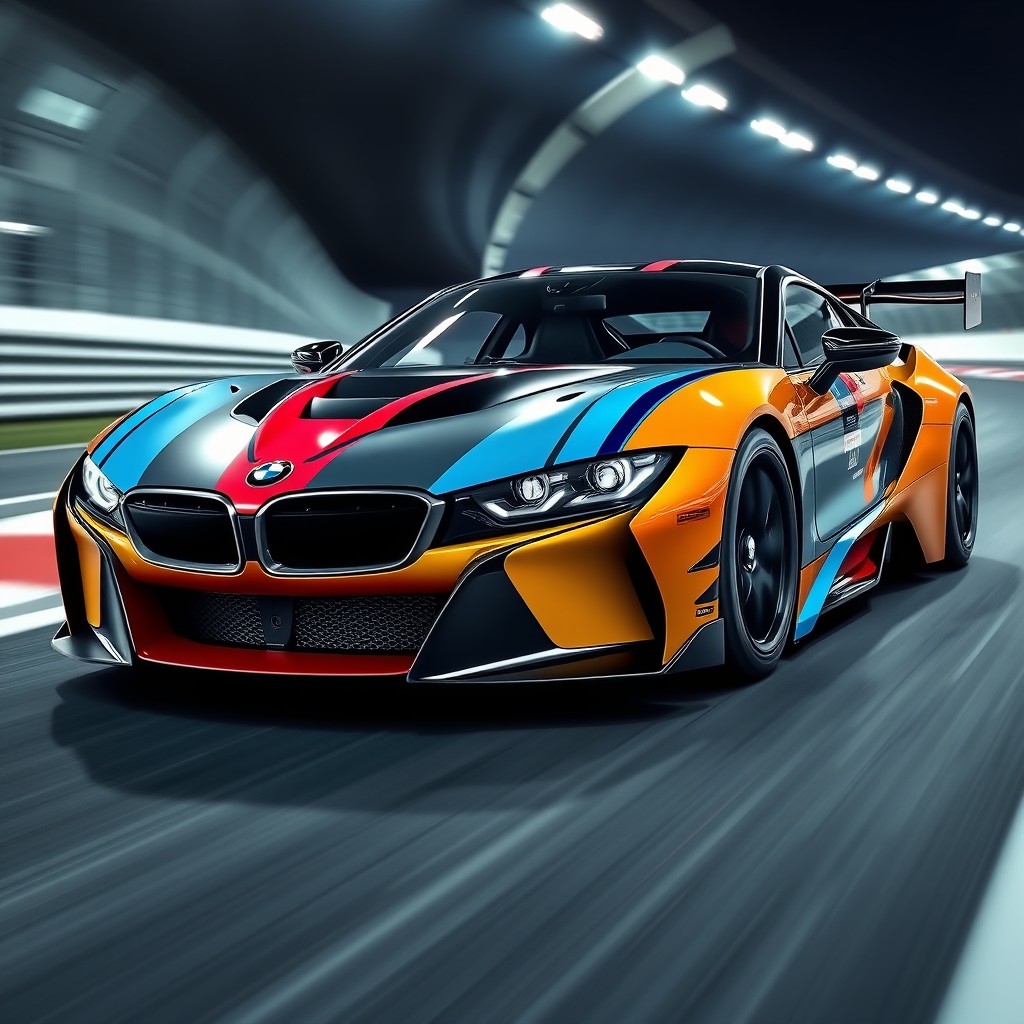 A sleek and powerful BMW sports car designed with aerodynamic features inspired by Formula 1 racing