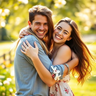 Heartwarming Embrace in a Sunny Park | Idyllic AI Images