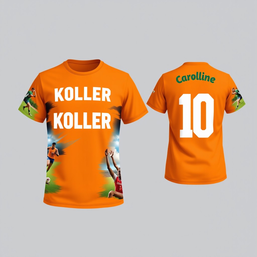 Design of two matching t-shirts: one featuring the front view and the other the back view