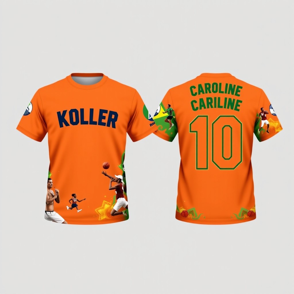 Design a set of two matching t-shirts: one featuring the front view and the other showcasing the back view