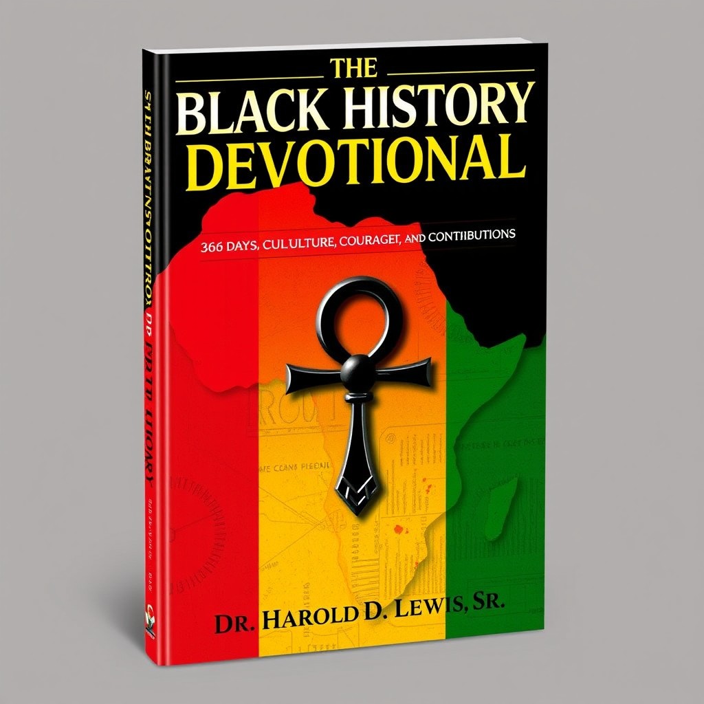 A captivating book cover for 'The Black History Devotional: 366 Days of Culture, Courage, and Contributions' by Dr