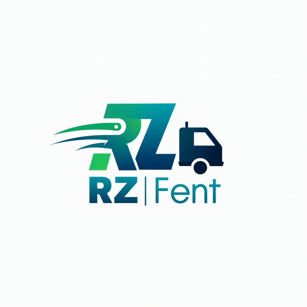 A modern and sleek logo design for 'Rz Rent', a utility vehicle rental company for transport professionals