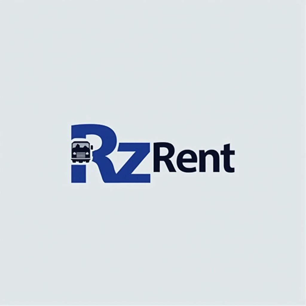 A minimalist and iconic logo design for 'Rz Rent', a utility rental company dedicated to professionals in the transportation sector
