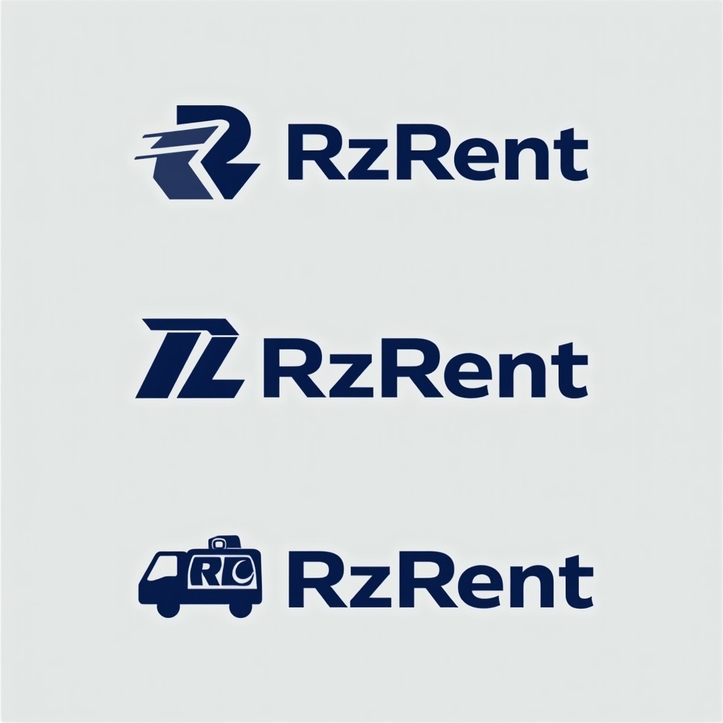 Five minimalist and iconic logo concepts for 'Rz Rent', a utility rental company focused on professionals in package delivery