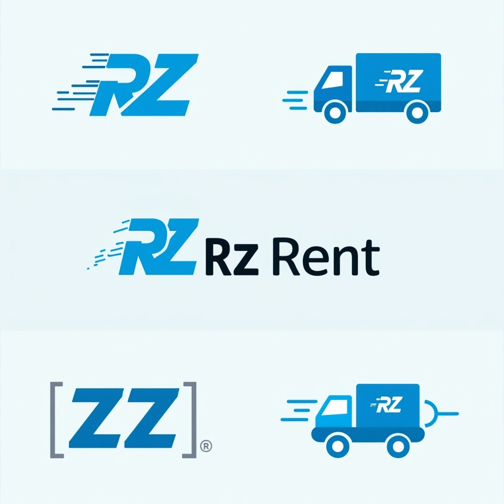 Five concepts for a minimalist and iconic logo design for 'Rz Rent', a utility rental company for parcel delivery professionals