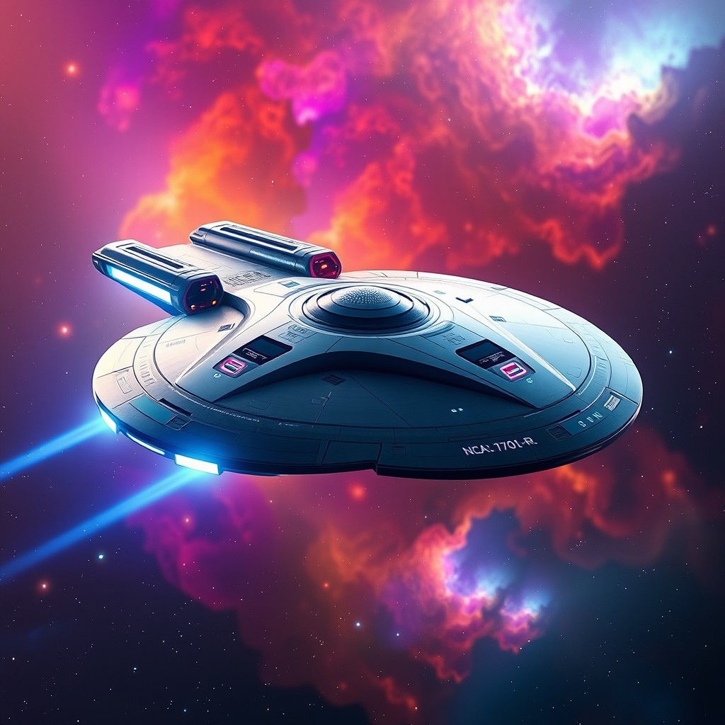 A futuristic starship design featuring NCC-1701-R, the next generation of the iconic Starship Enterprise from Star Trek