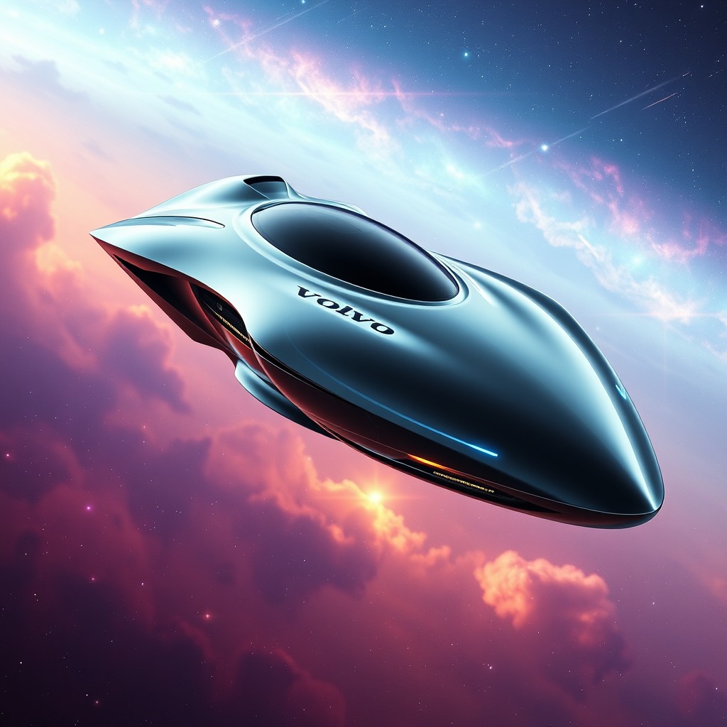 A futuristic starship designed by Volvo, showcasing sleek curves and aerodynamic lines