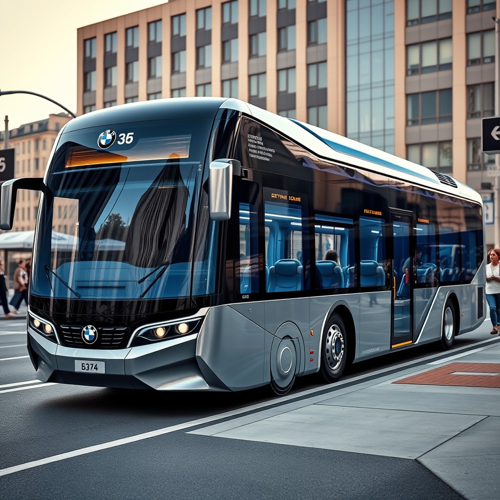 A cutting-edge BMW bus, featuring a sleek and aerodynamic design that reflects BMW's iconic style