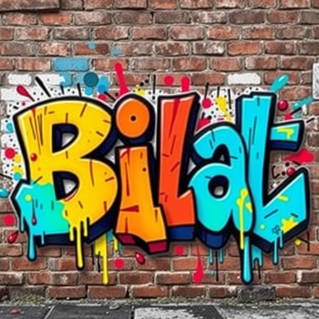 A vibrant graffiti-style artwork featuring the name 'Bilal' prominently