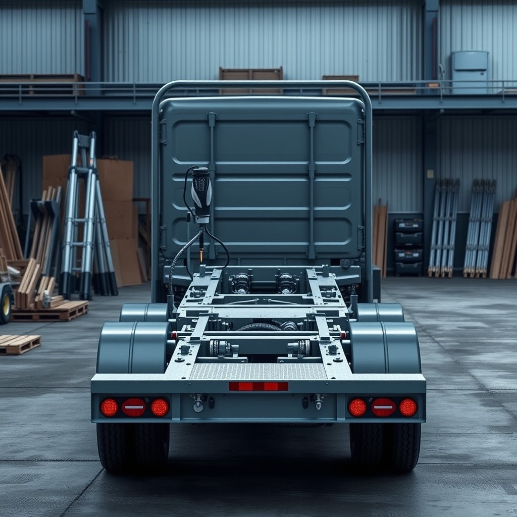 Design an advanced trailer using an Iveco 40W10 chassis, featuring a robust double rear axle system for enhanced stability and load capacity