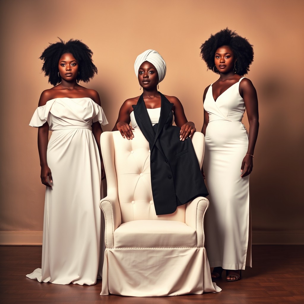 Three Black women, ages ranging from 18 to 38, standing together in an elegant setting
