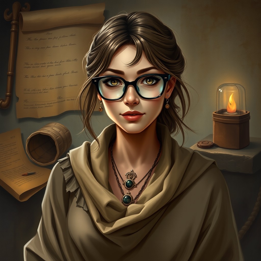 A D&D-style portrait of a female human noble archeologist