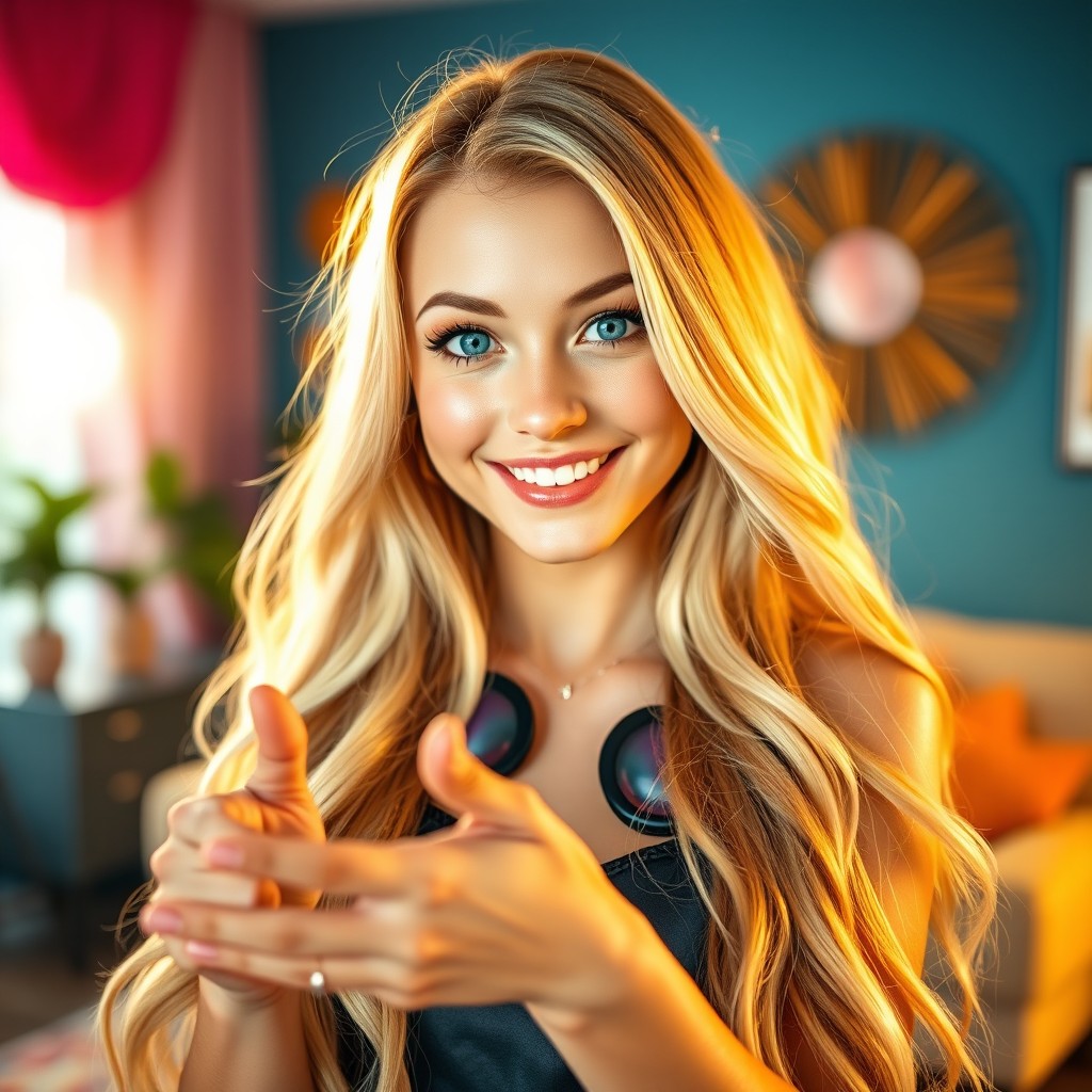 A stunning blonde girl preparing to impress someone in a captivating video