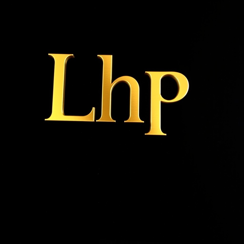 An elegant design featuring the text 'Lhp' in gold, prominently displayed on a luxurious black velvet background