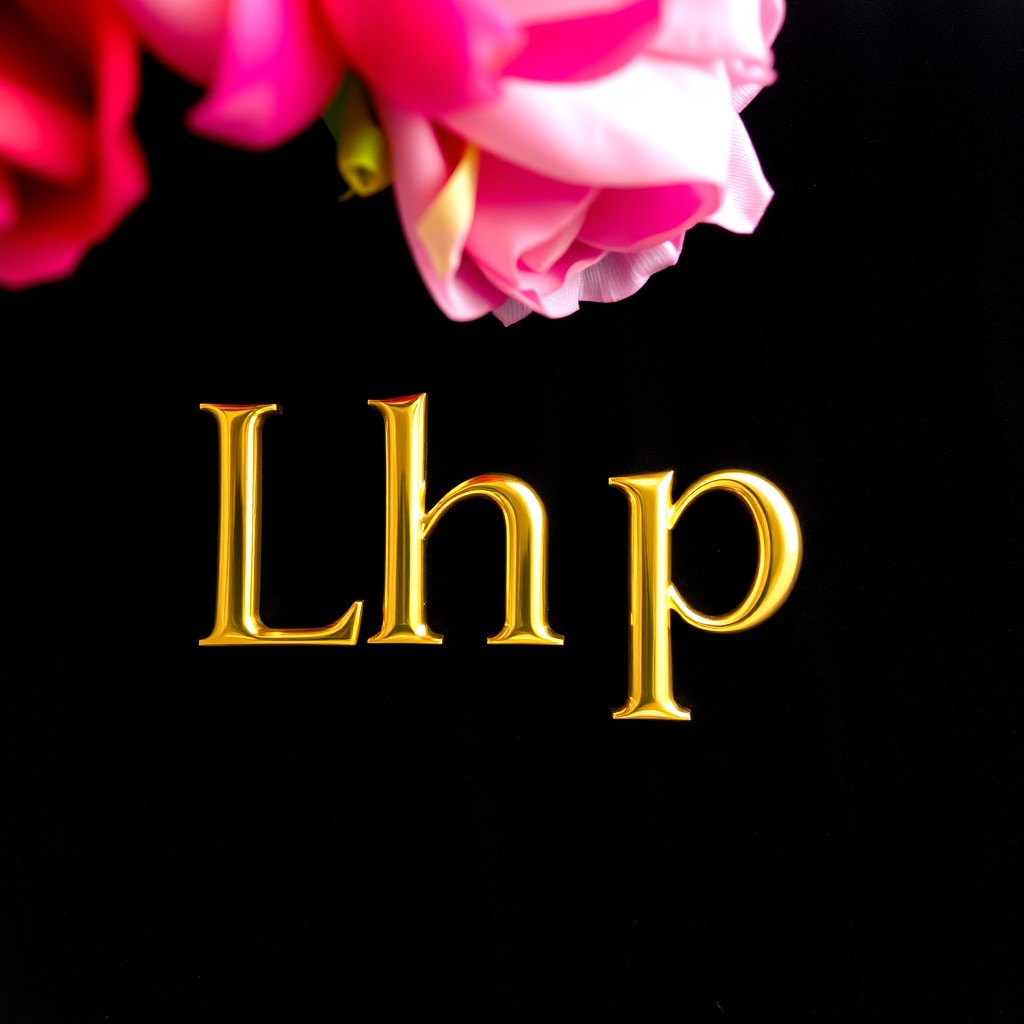 An elegant design showcasing the text 'Lhp' rendered in a stunning gold finish against a deep black velvet background