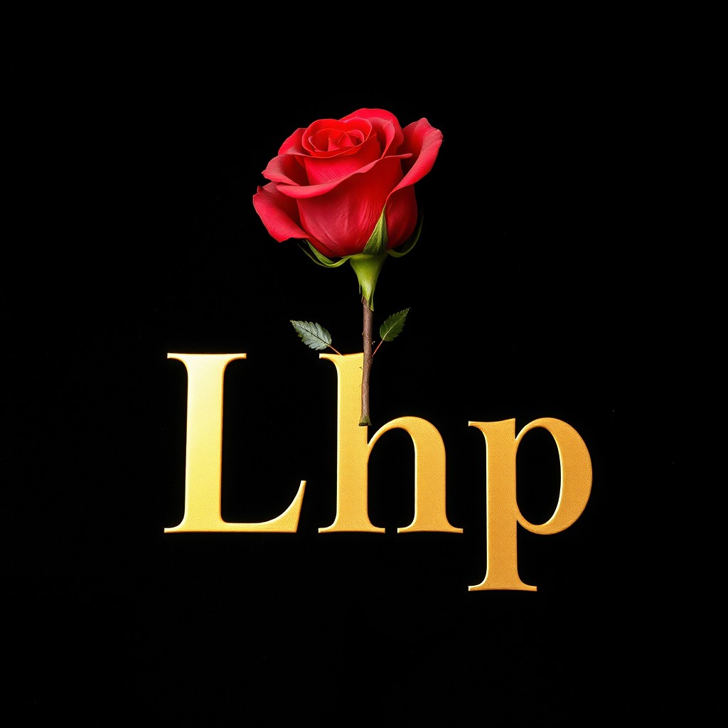 A sophisticated design featuring the text 'Lhp' in rich gold, beautifully contrasted against a deep black velvet background
