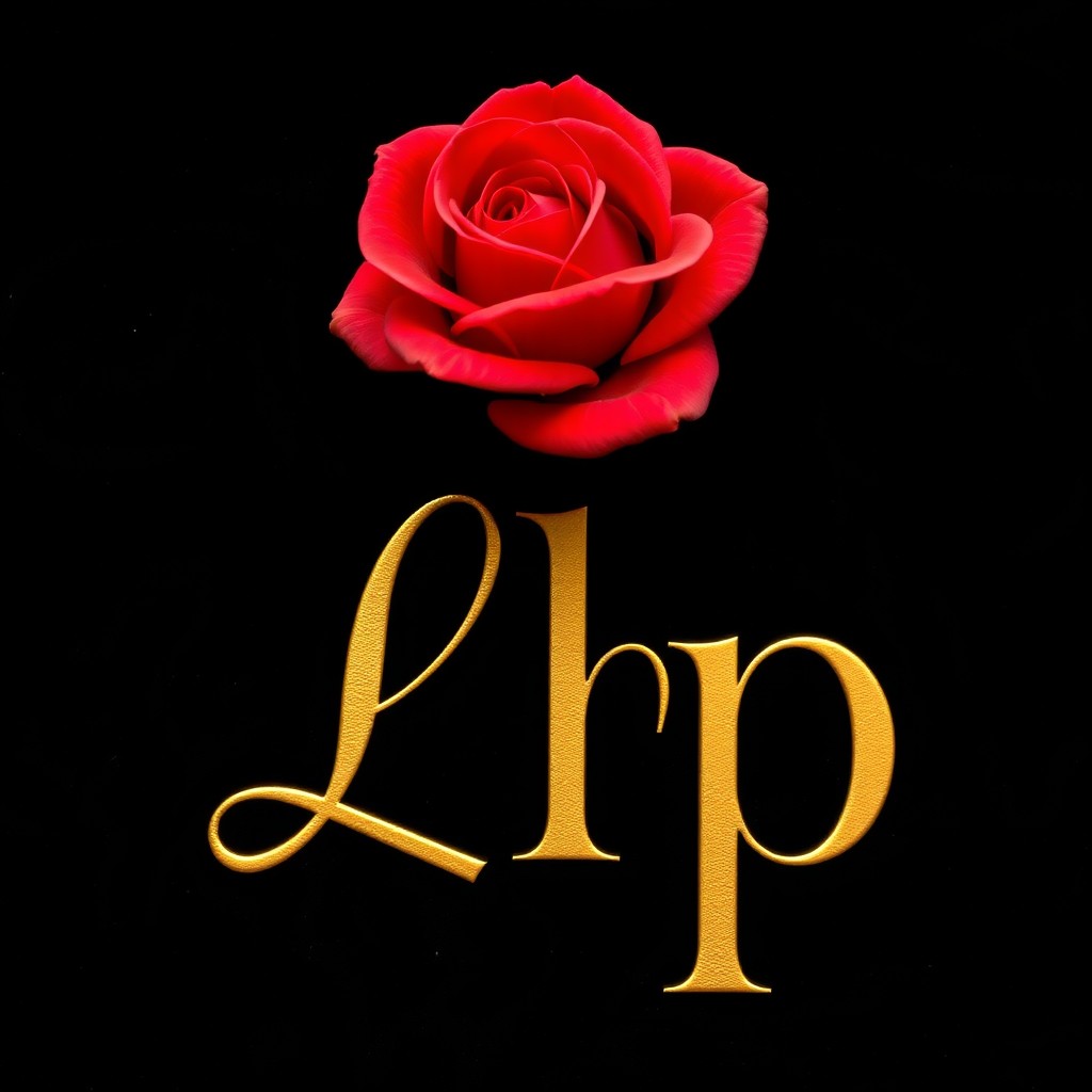 A sophisticated design featuring the text 'Lhp' in rich gold, beautifully set against a deep black velvet background