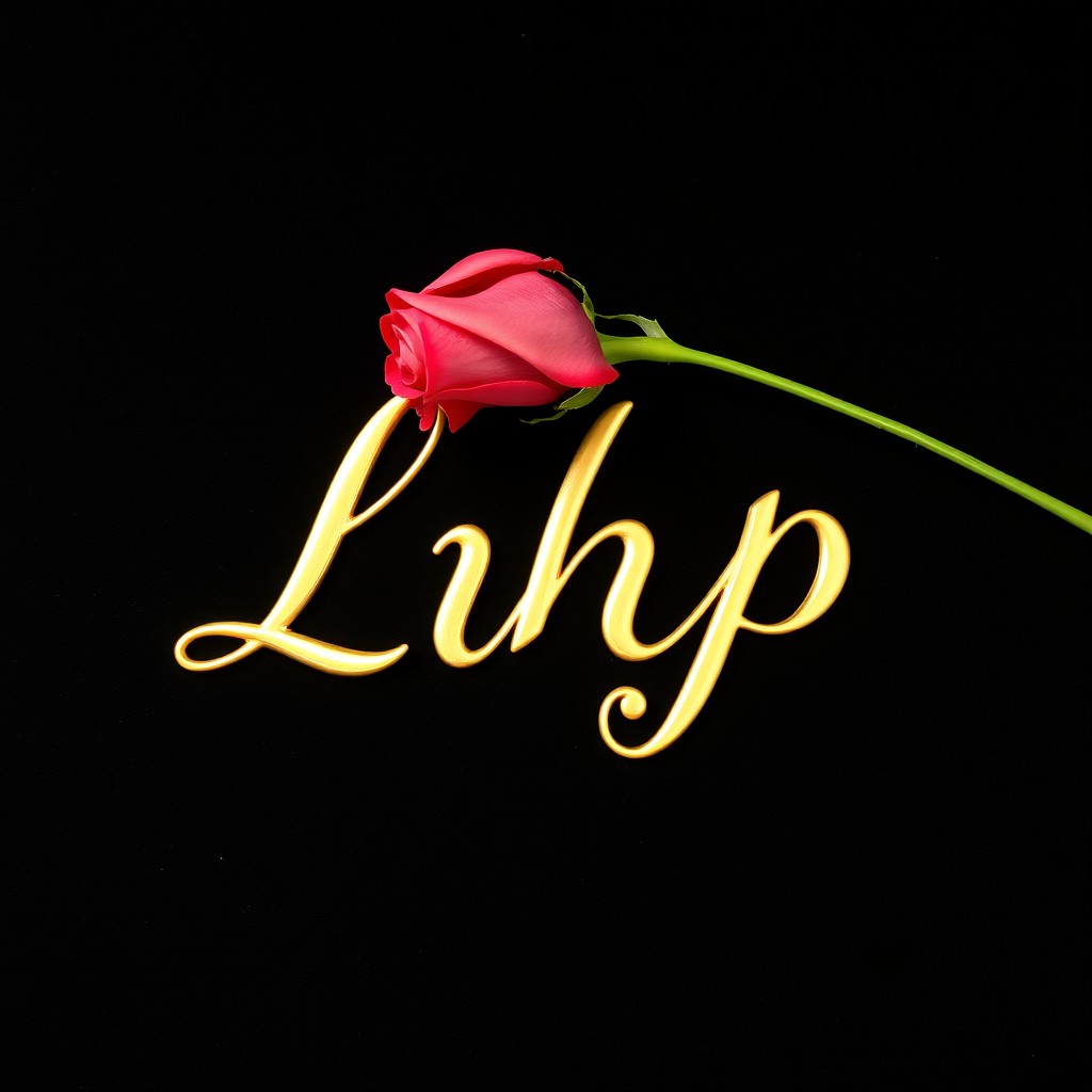 An elegant composition featuring the text 'Lhp' crafted in luxurious gold against a deep black velvet background