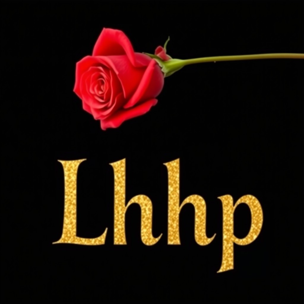 An elegant design featuring the text 'Lhp' in shimmering gold set against a luxurious black velvet background