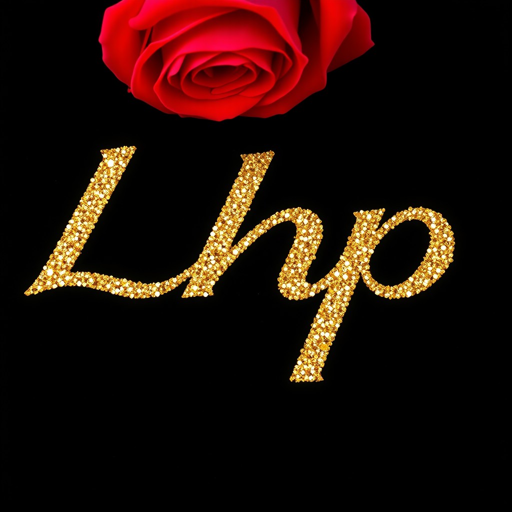 An elegant visual featuring the text 'Lhp' in sparkling gold, set against a rich black velvet background