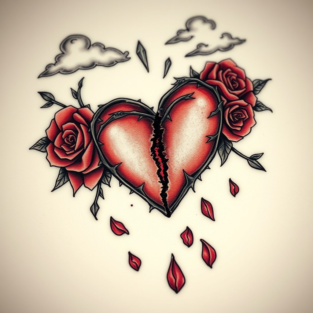 A detailed and artistic tattoo design symbolizing heartbreak and lost love