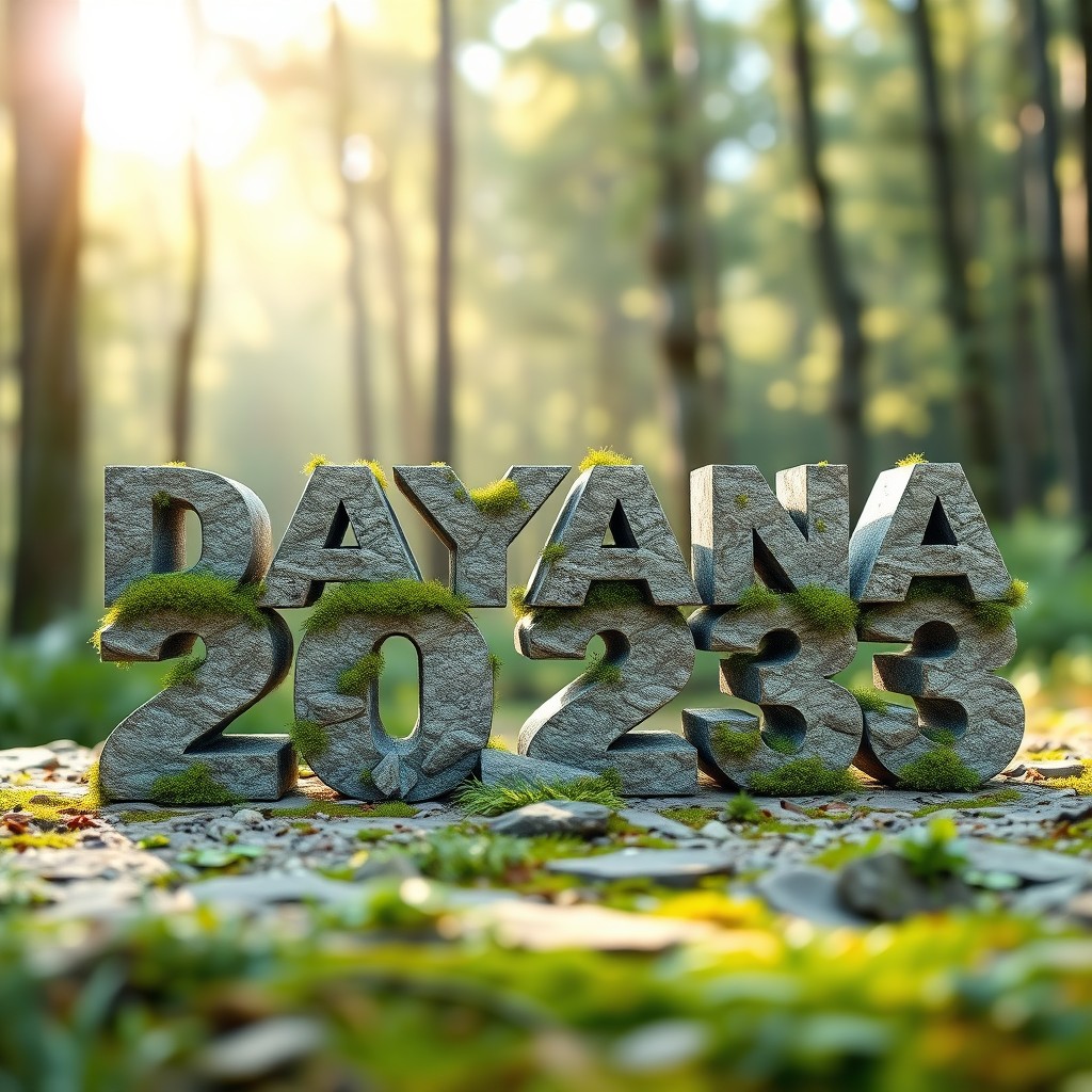 The text 'DAYANA 2023' represented in a bold, 3D rock style