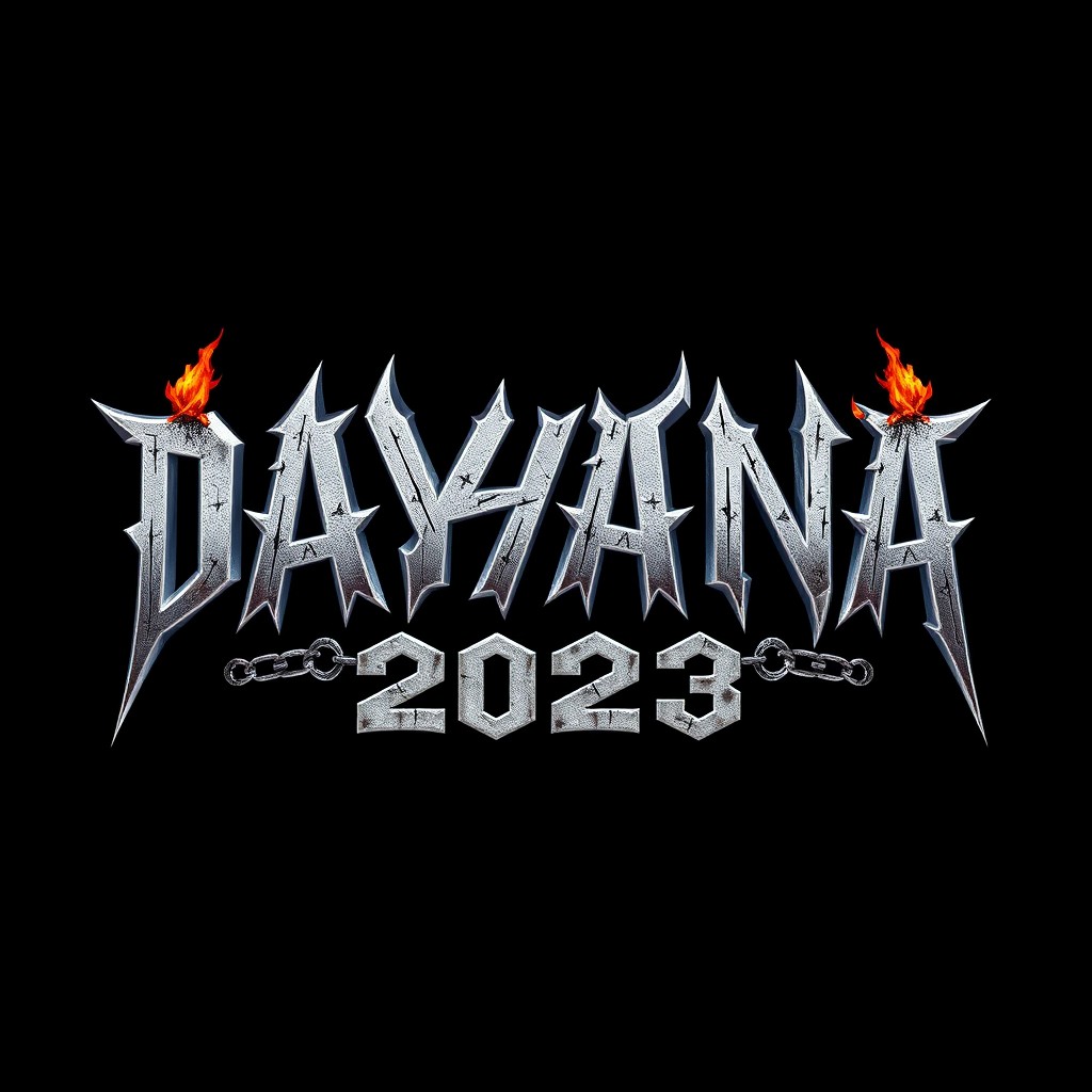 A striking metal music text logo featuring the word 'DAYANA 2023'