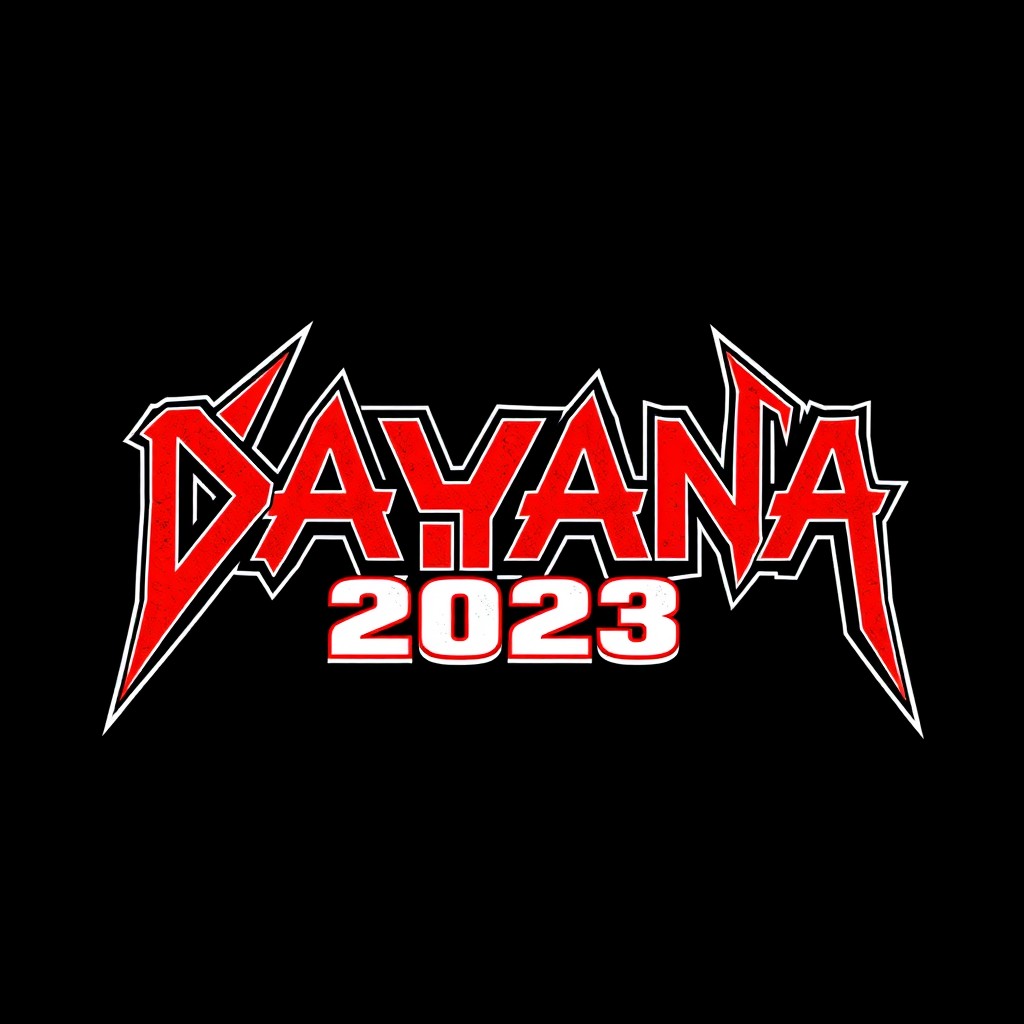 A striking metal music text logo featuring the word 'DAYANA 2023' in a bold and aggressive font style, with sharp edges and an edgy design that reflects the essence of metal music culture