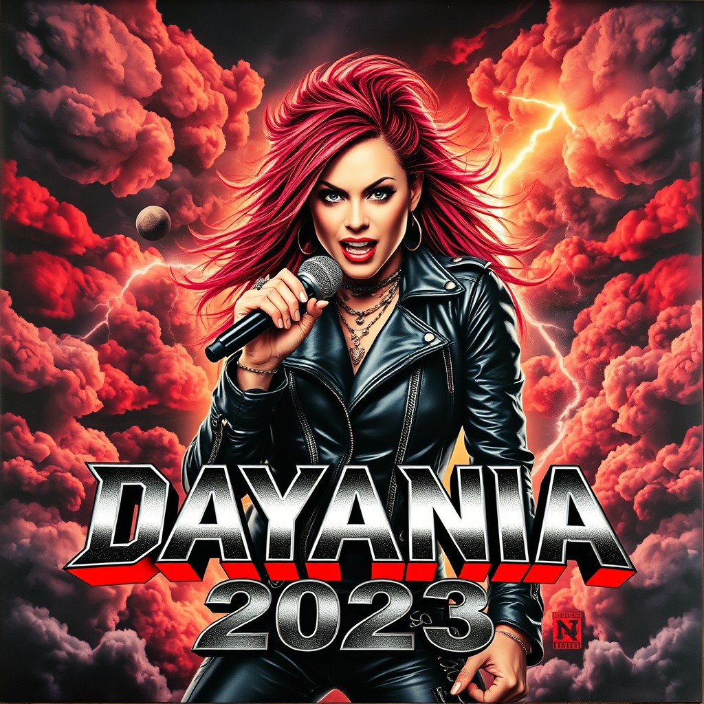A powerful metal music album titled 'DAYANA 2023', featuring a dynamic and intense sound