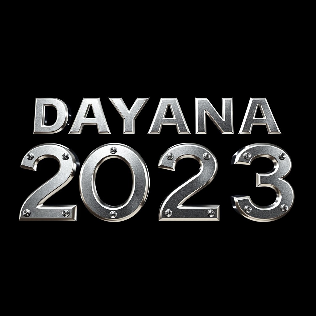 The text 'DAYANA 2023' designed in a striking metal style, featuring a bold and shiny chrome finish with intricate details