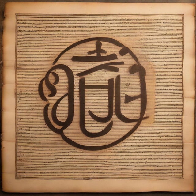 Intricate Sanskrit calligraphy, with elegantly curved letters etched onto an antique parched paper, symbolizing vast layers of historical and cultural significance.