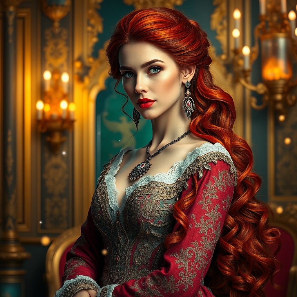 A captivating image of a woman who is a cursed phoenix, now in her ordinary human form
