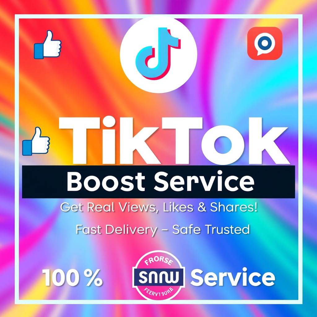 A vibrant and eye-catching Shopee product image for a digital service titled 'TikTok Boost Service'