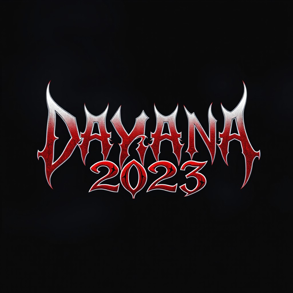 The text "DAYANA 2023" designed in a bold, metal band style, featuring a striking red color with a contrasting white outline
