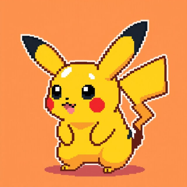 A small pixel art depiction of Pikachu, featuring the iconic yellow color, pointy ears with black tips, large expressive eyes, and rosy cheeks