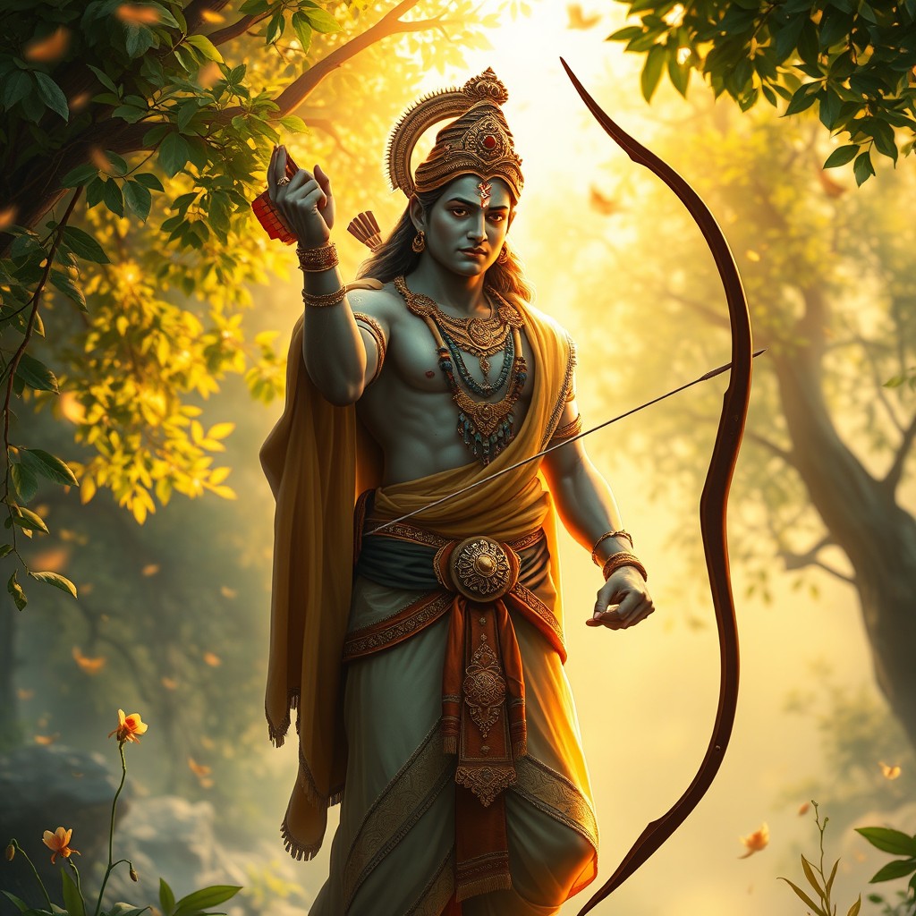 Ethereal Depiction of Rama: A Heroic Scene from the Ramayana