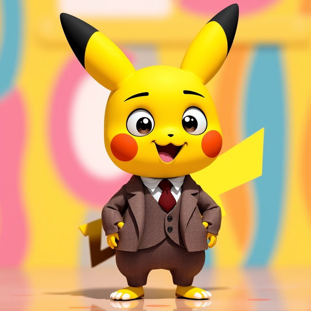 A whimsical character design combining Pikachu's cute round head with Mr