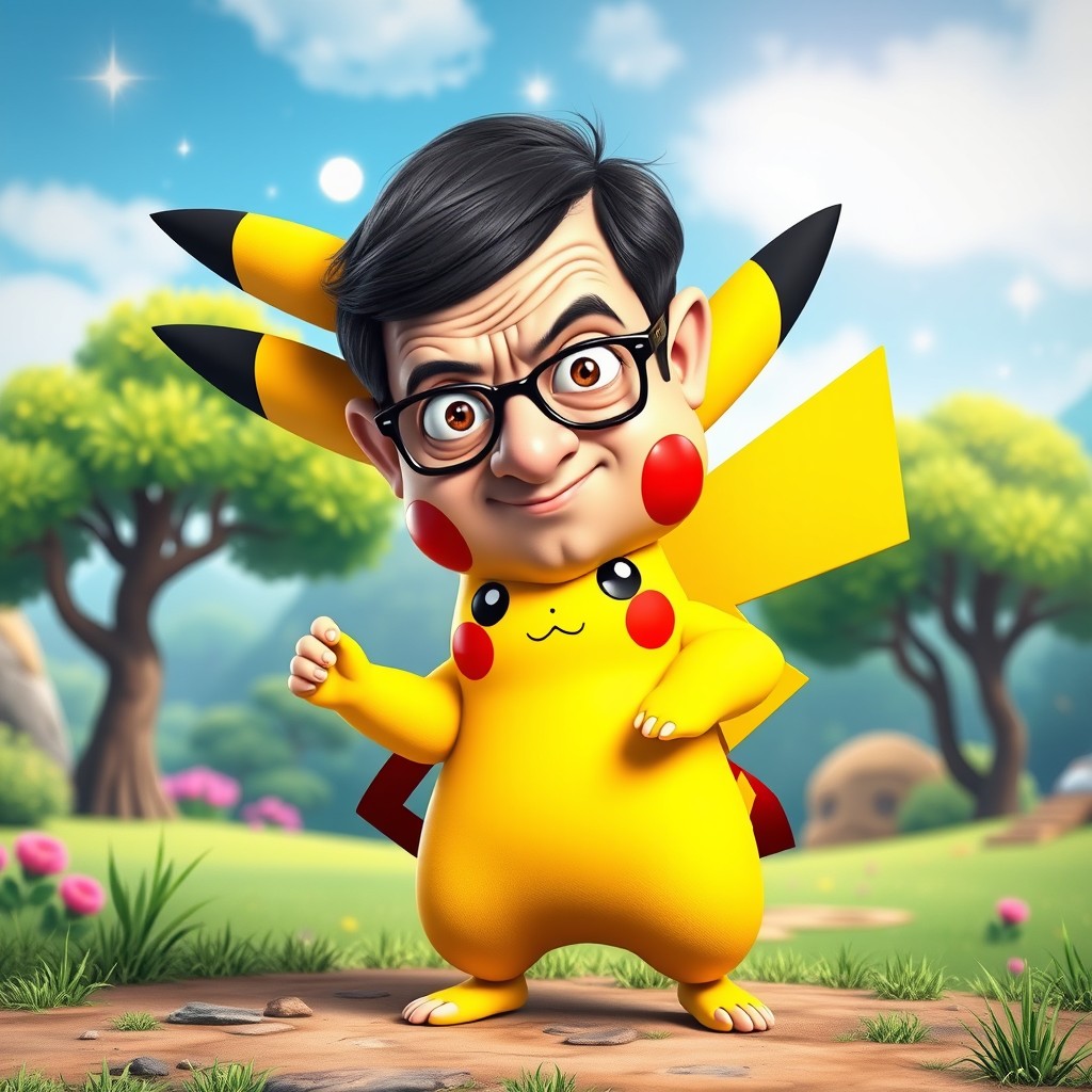 An imaginative and humorous fusion character featuring the realistic head of a well-known comedic character resembling Mr