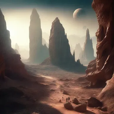 The filmmaker created a visually stunning scene in his sci-fi film by depicting an archaean planet with mystifying landscapes and eerie rock formations.