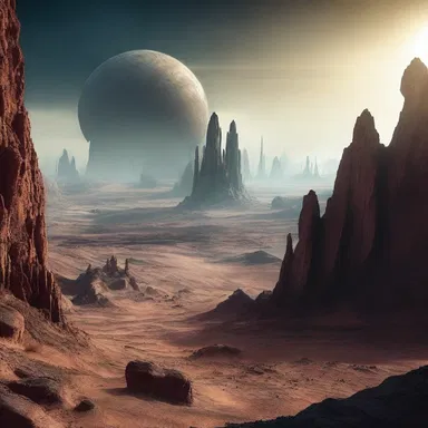 The filmmaker created a visually stunning scene in his sci-fi film by depicting an archaean planet with mystifying landscapes and eerie rock formations.