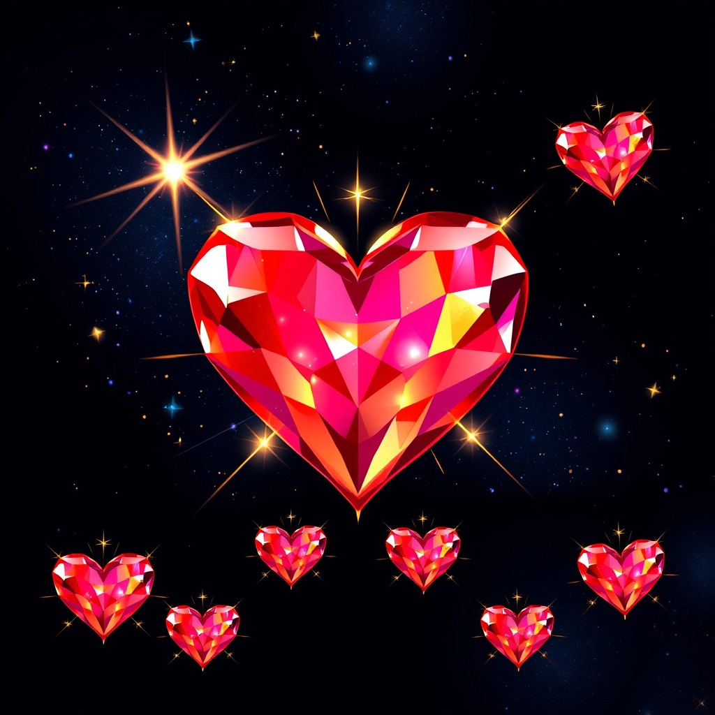 A vibrant, living star designed in the shape of a heart, resembling a precious gem