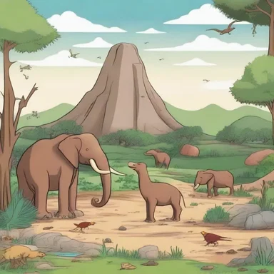 In a cartoon depicting the Earth's geologic time scale, the archaeozoic era can be represented by primitive organisms evolving in a prehistoric setting.