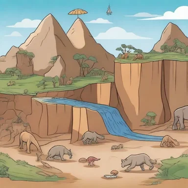 In a cartoon depicting the Earth's geologic time scale, the archaeozoic era can be represented by primitive organisms evolving in a prehistoric setting.
